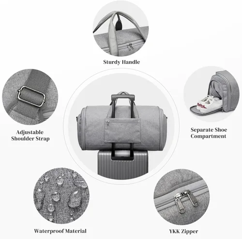 Vista 4 de S-ZONE Bolsa de viaje convertible de 50 litros para ropa de mano para hombres y mujeres, 2 en 1, maleta colgante para traje de viaje de negocios