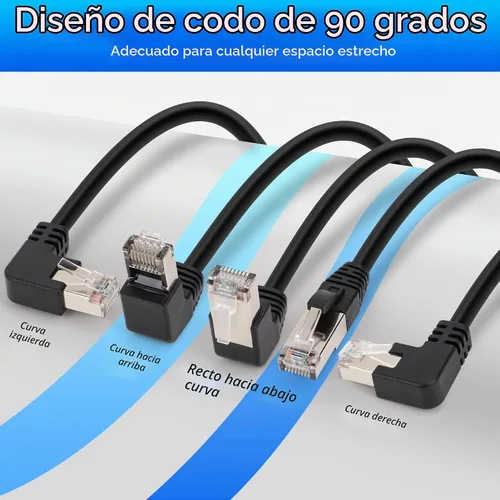 Vista 2 de Cable de extensión Ethernet Cat 6, paquete de 5 unidades, múltiples ángulos (arriba/abajo/izquierda/derecha/recto), adaptador de cable de conexión