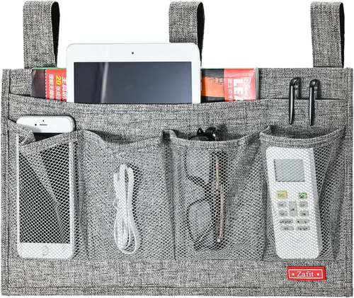 Vista 8 de Zafit Organizador de lino para mesita de noche, organizador de almacenamiento para camas de hospital, dormitorios universitarios o cama de bebé