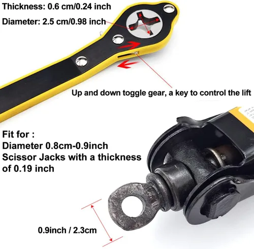 Vista 2 de Llave de trinquete para gato de coche, mango de ahorro de trabajo, herramienta adaptadora de gato de tijera 360° Swivel Long Handle Scissor Jack