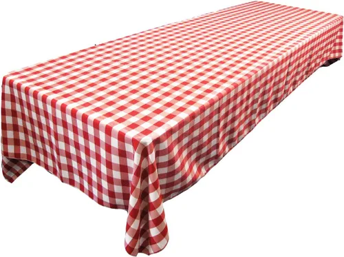 Vista 49 de LA Linen Mantel rectangular de poliéster Gingham a cuadros 60 por 84 pulgadas, blanco y verde oscuro