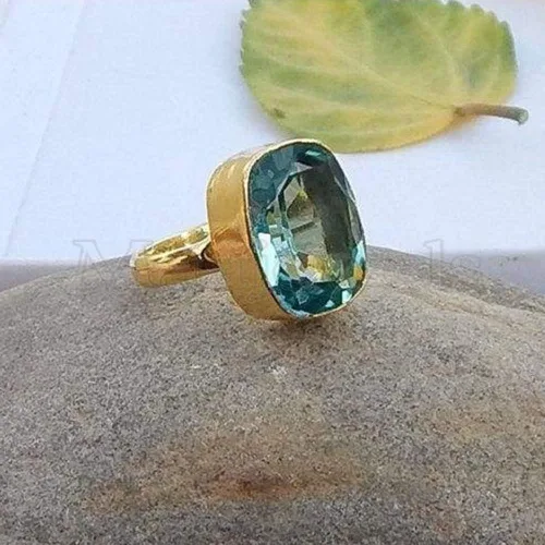 Vista 4 de Anillo de topacio azul cielo, plata de ley maciza, relleno de oro amarillo, anillo de piedras preciosas, anillo delicado único, anillo bohemio