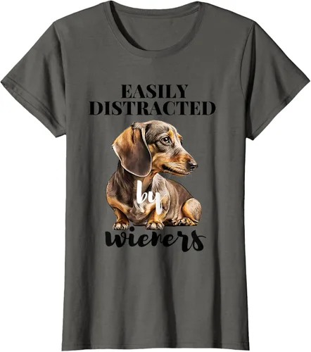 Vista 7 de Easy Distracted By Wieners Dachshund - Camiseta divertida para perro Weiner, Azul