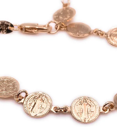 Vista 4 de Art & Designs by AA Pulsera religiosa de bendición de San Benito con dijes de metal dorado, Metal