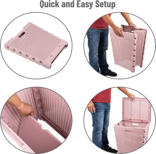Vista 4 de Mind Reader Cesta plegable para ropa sucia de 61 litros, cesta de ropa, tapa, diseño de mimbre, plástico, 18 pulgadas de largo x 14.5 pulgadas