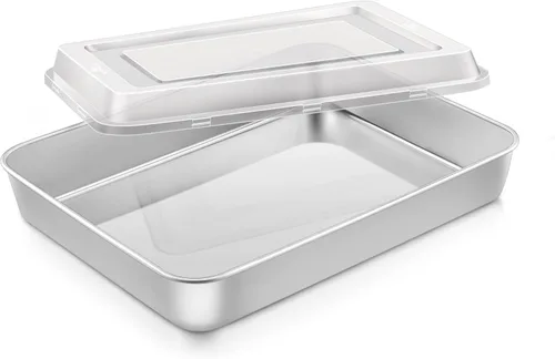 Vista 18 de Onader Bandeja cuadrada para hornear pasteles de 8 x 8 pulgadas con tapa, bandeja de lasaña de brownie de acero inoxidable