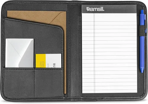 Vista 4 de Samsill Professional Padfolio, cartera mini de piel sintética, con bloc de notas de 5 x 8, color negro