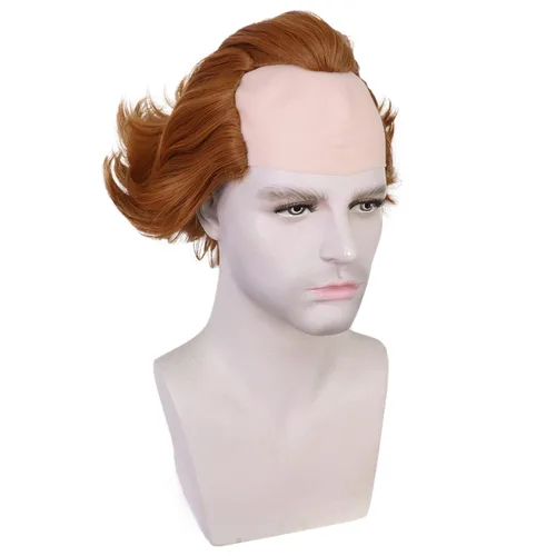 Vista 2 de HUNIGIR Peluca calva de jengibre, peluca calva, peluca de color naranja oscuro, peluca corta y esponjosa, peluca de disfraz de cosplay para hombre