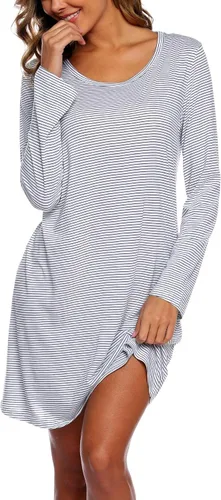 Vista 29 de ENJOYNIGHT Ropa de dormir de algodón para mujer, camisón de manga larga con estampado de camiseta para dormir ABC