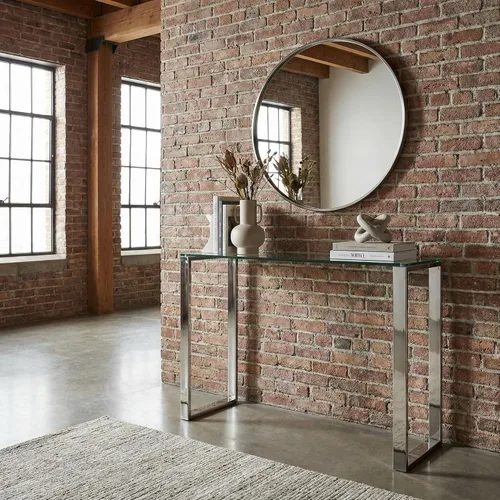 Vista 8 de Cortesi Home Remi - Mesa consola de cristal contemporánea con acabado cromado