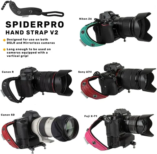 Vista 6 de SPIDER HOLSTER Correa de mano para cámara SpiderPro v2 con montaje a presión y correa de muñeca opcional, compatible con DSLR y sin espejo