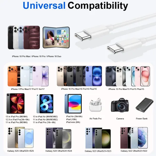 Vista 12 de Cable de carga USB C a USB C, cargador rápido de 60 W, paquete de 2 cables