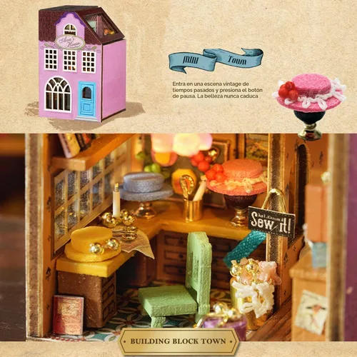 Vista 4 de MAGQOO - Kit de casa de muñecas en miniatura de bricolaje con muebles, escala 1:100, habitación creativa, mini casa de muñecas de madera, accesorios