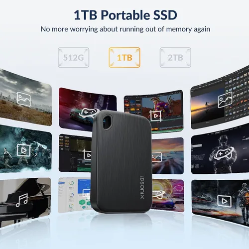 Vista 5 de iDsonix SSD externo de 1 TB, disco duro portátil USB 3.2 GEN 2x2 hasta 2000 MB/s, SSD portátil USB C Unidad de estado sólido externa para Xbox, PS5