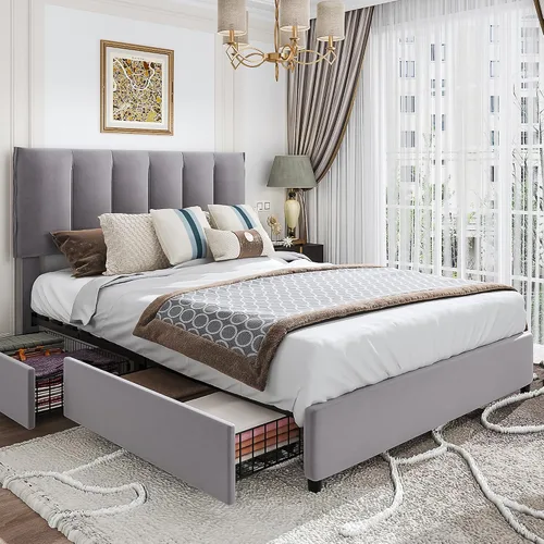 Vista 56 de VECELO Base de cama de tamaño individual con cajón de almacenamiento, base de cama de plataforma resistente con cabecera y fuerte soporte de Negro