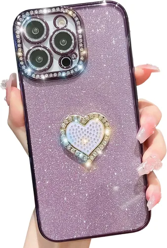 Vista 8 de Funda magnética de lujo con purpurina compatible con iPhone 13 Pro Max de 6.7 pulgadas, bonita funda transparente con diamantes de imitación