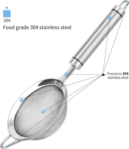 Vista 2 de Coladores de malla fina de acero inoxidable 304 de 3.35 pulgadas para cocina, colador con asa, tamices de metal para alimentos, arroz, aceite