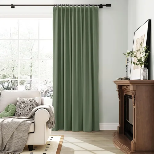 Vista 120 de Guken Cortinas opacas de lino, 2 paneles rústicos, elegantes, 100% opacas, con aislamiento térmico, banda de ganchos y trabilla trasera, 52 x 84