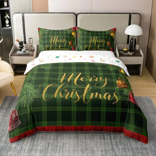Vista 12 de Erosebridal Funda de edredón de Navidad 100% algodón, ropa de cama de ciervos de Navidad de dibujos animados para niños y niñas, campanas de copo