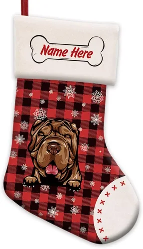 Vista 38 de Foto personalizada, Feliz Navidad, búfalo rojo, a cuadros, feliz perro, calcetín de Navidad, copo de nieve, decoración de vacaciones, calcetín