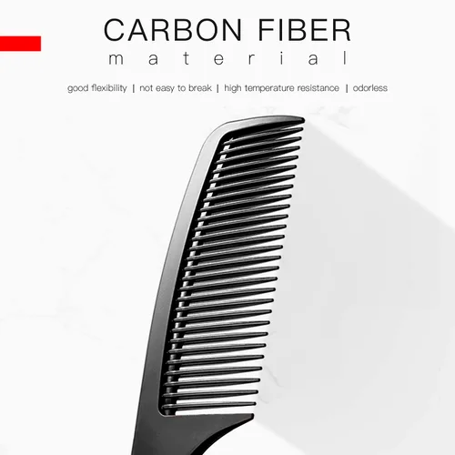 Vista 4 de Peine desenredante grande con mango profesional, fibra de carbono, corte, peluquería, peinado, diente redondo, peluquería, peluquería, peine