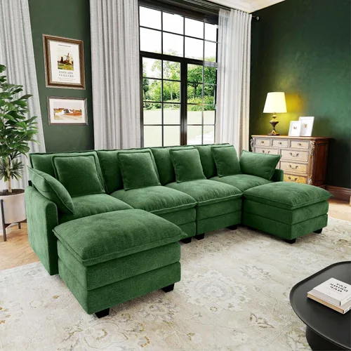 Vista 14 de Seccional Cloud Couch de 107", Sofá Seccional Modular en Forma de U, Sofá de Asiento Profundo de 4 Asientos con 6 Almohadas Extraíbles Lavables y 2