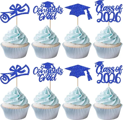 Vista 27 de Paquete de 24 adornos para cupcakes de graduación 2025 con purpurina I Am Done Diploma Felicidades Graduado Cap Cupcake Picks Class Of 2025