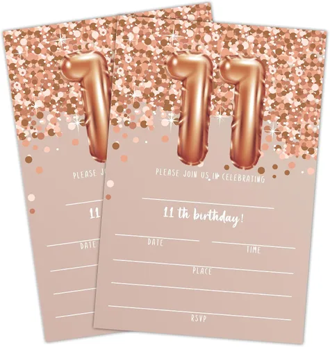 Vista 7 de Tarjetas de invitación de cumpleaños número 10, invitaciones de fiesta de cumpleaños número 10 con purpurina de oro rosa, suministros de decoración