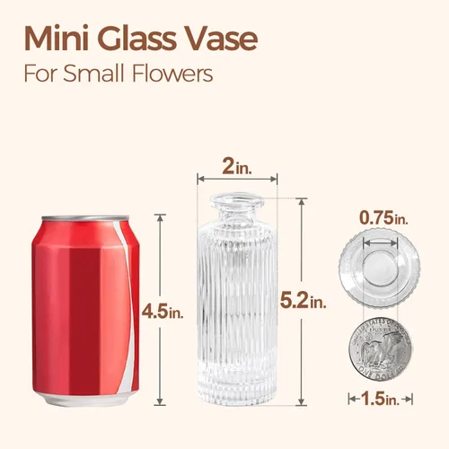 Vista 3 de ComSaf Jarrones Pequeños para Flores, Mini Jarrones de Cristal Transparente al por Mayor, Mini Jarrón de Flores de 5.2 Pulgadas de Alto, Jarrones