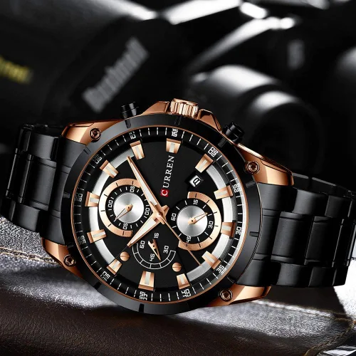 Vista 4 de CURREN Reloj para hombre, de acero inoxidable, cronógrafo, de cuarzo, para hombre, reloj deportivo, fecha, Relogio, Masculino, reloj Hombr, Dorado