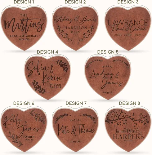 Vista 2 de Caja de anillo de madera personalizada, caja de soporte de anillo personalizada, caja de anillo de corazón de madera para ceremonia de boda, 8