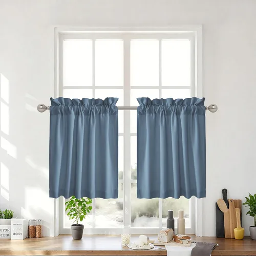 Vista 35 de RYB HOME - Cortinas de café de 24 pulgadas de largo, cortinas cortas de lino traslúcidas para ventana pequeña, cortina de media privacidad con Angora