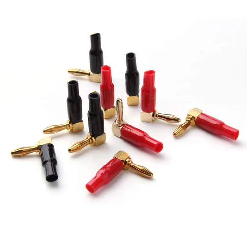Vista 2 de HRLORKC - 10 conectores tipo banana de ángulo recto - Conector de altavoz de 90 grados de 0.157 in/0.16 pulgadas (rojo y negro)