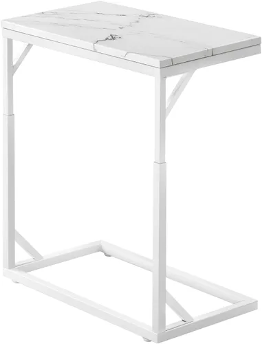 Vista 11 de Mesa auxiliar en forma de C, mesa de sofá pequeña con marco de metal, mesa auxiliar de altura ajustable para sofá, sala de estar, dormitorio, mesita