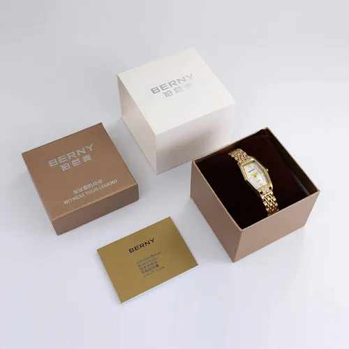 Vista 7 de BERNY Relojes de oro para mujer, delicado hexágono, reloj de pulsera de cuarzo para mujer, correa de acero inoxidable, reloj analógico de moda