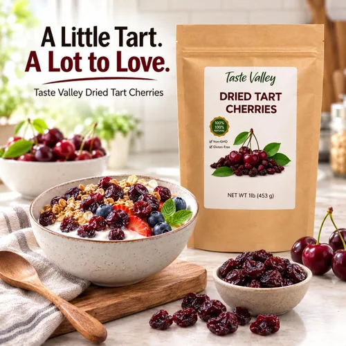 Vista 6 de Taste Valley Cerezas ácidas secas – 100% naturales sin OMG sin gluten – Sin conservantes artificiales – Cerezas Montmorency prémium para aperitivos