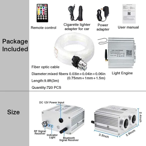 Vista 7 de Firework Kit de luces de fibra óptica parpadeantes de doble cabezal de 16 W, Bluetooth RGBW LED Starlight Headliner Kit para techo de coche, hogar