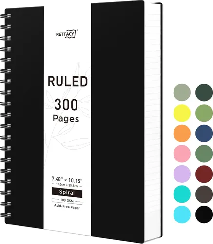 Vista 18 de RETTACY - Cuaderno en espiral grande A4, 300 páginas rayadas, 8.2 x 11.2 pulgadas, para escuela, trabajo, escritura, papel grueso de 3.53 oz/m²