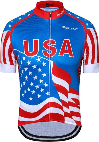 Vista 28 de Maillot de ciclismo de manga corta estilo USA Bike Tops con bolsillo raya reflectante 1cd8111