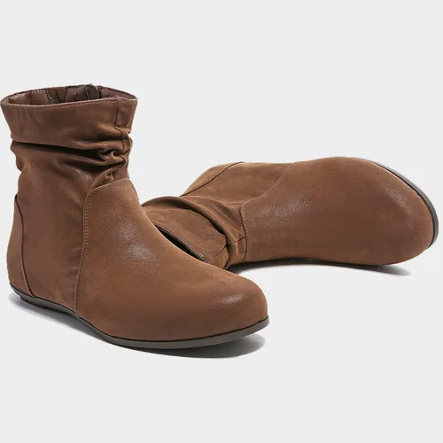 Vista 4 de Luoika Botines anchos para mujer, botas cortas negras y marrones con tacón bajo y cremallera lateral.
