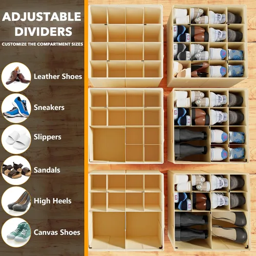 Vista 3 de SpaceAid - Organizador de zapatos para armario, paquete de 2 contenedores plegables de almacenamiento para zapatos, cestas con separadores Beige