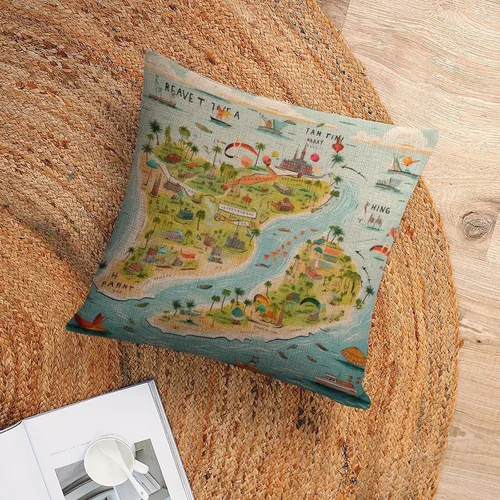 Vista 6 de Fundas de almohada Florida Keys - Funda de almohada con mapa colorido de isla de viajes y atracciones, mapa del estado de EE. UU., Fundas
