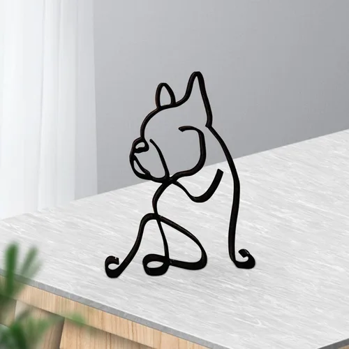 Vista 6 de ROTORS Escultura de arte minimalista para perros, línea abstracta de metal para perro, estatua de arte de dibujo geométrico, adornos creativos