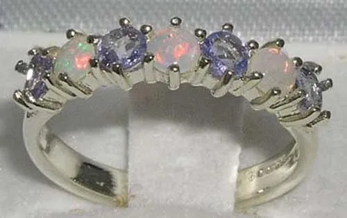 Vista 2 de Anillo de eternidad de plata de ley 925 auténtico ópalo y tanzanita para mujer