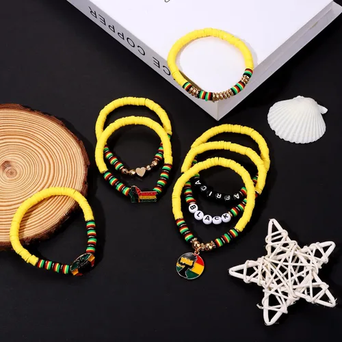Vista 5 de Juego de pulseras de playa para mujer Pulseras de amistad con arco iris apilables, pulseras de arcilla Heishi, pulseras elásticas hechas a mano