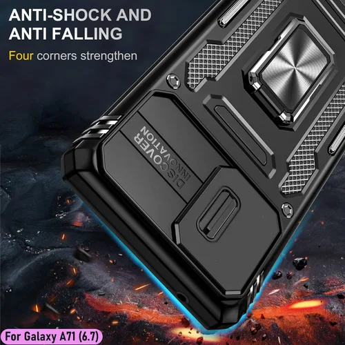 Vista 7 de Funda resistente para Samsung Galaxy A71 (5G), protector de parachoques de goma de doble capa de grado militar con protector de cámara deslizante