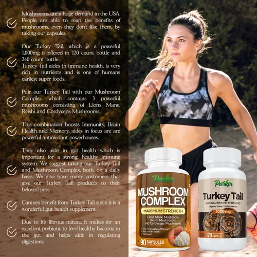 Vista 5 de Parker Naturals Cápsulas de hongos de cola de pavo - Suplemento orgánico de hongos para apoyo a la salud del sistema inmunológico - 1000 mg