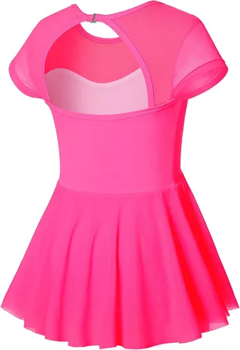 Vista 8 de Phineein Leotardos de ballet de manga corta para niñas, leotardos de baile con espalda hueca con falda Negro