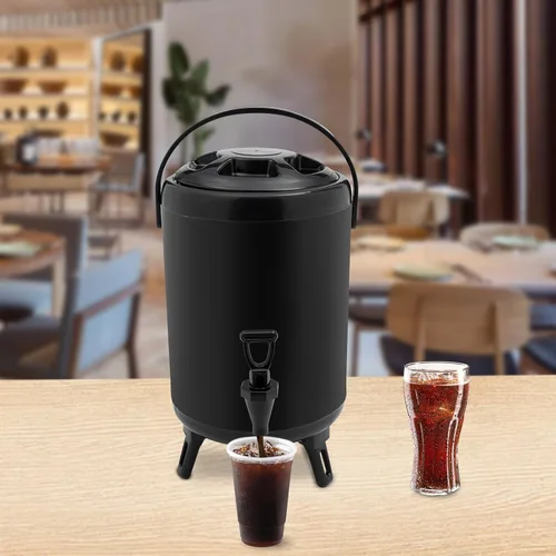 Vista 2 de Dispensador de bebidas aislado de 8 litros/2.11 galones, dispensador de bebidas frías y calientes de acero inoxidable negro con termómetro