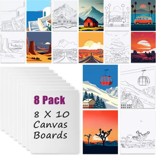 Vista 7 de Paquete de 10 tableros de lienzo predibujados para pintar para adultos, para recuerdos de fiesta de pintura, recuerdo de principiantes, pintura por